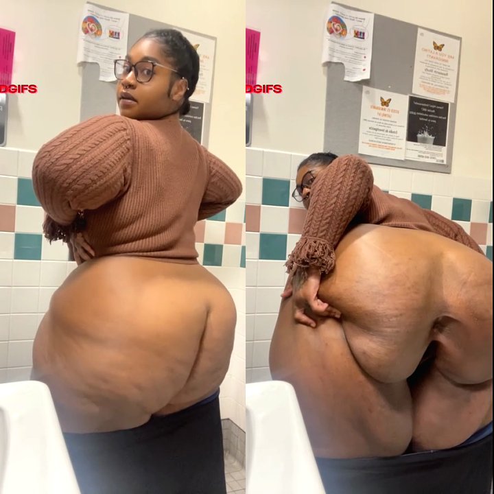 INCREDIBLE: Nerdy ebony BBW flashes & spreads her ENORMOUS ass in public bathroom 🔥🔥🔥 1
