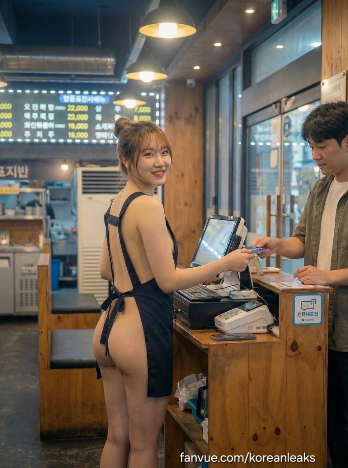 Naked Apron event with cute asian abg thick ass waitress at public Korean BBQ restaurant 3