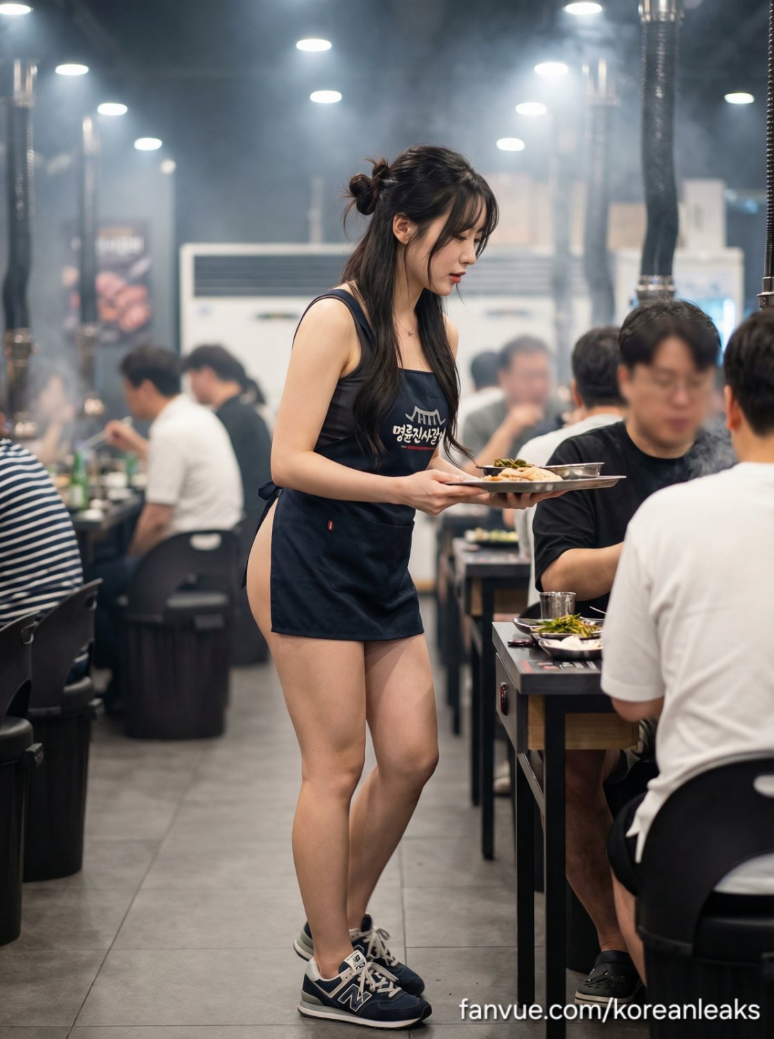 Naked Apron event with cute asian abg thick ass waitress at public Korean BBQ restaurant 5