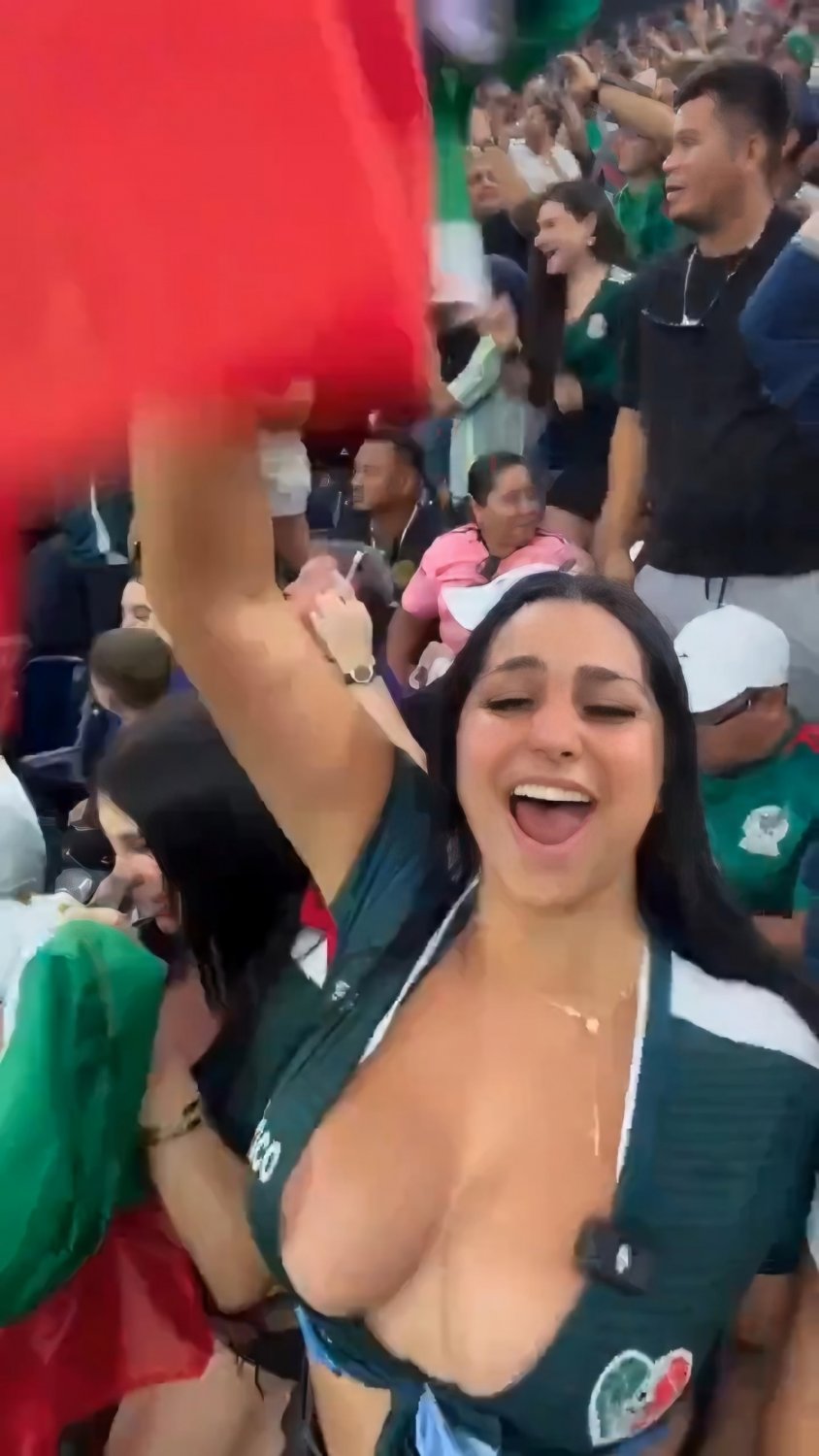 Nip slip during soccer world cup - Mexico fan - Amateur big boobs big tits MILF 1