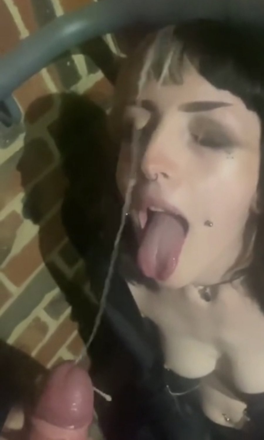 Risky Public Goth GF Facial Splattered with Ropes of Cum Outside of Church at Night 1